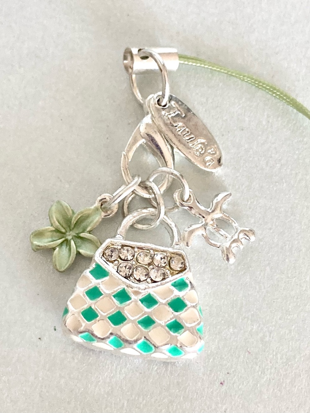Laule’a Hawaii Silver-tone Green Enamel Purse phone Charm NWOT cute accessory